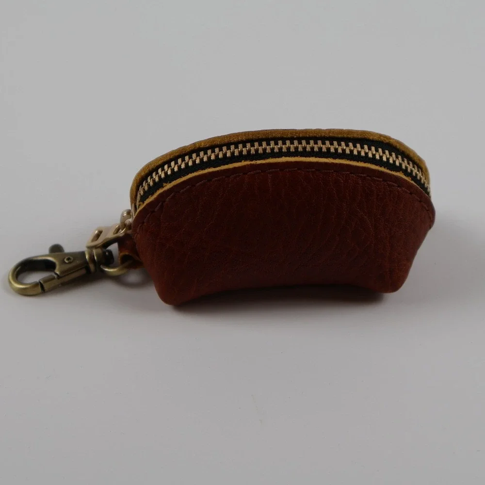 Leather Coin Pouch Keychain Brown Pebbled Leather Small Excellent